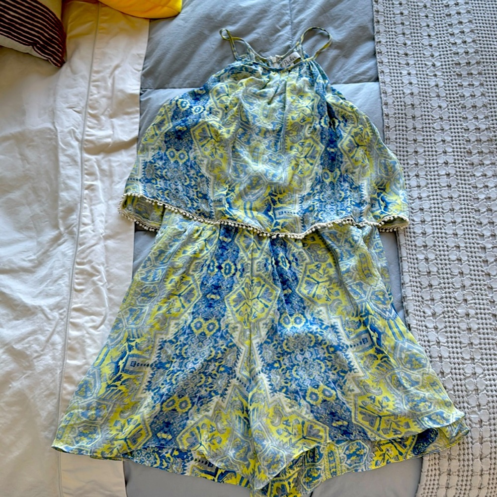 Parker silk green and blue paisley romper